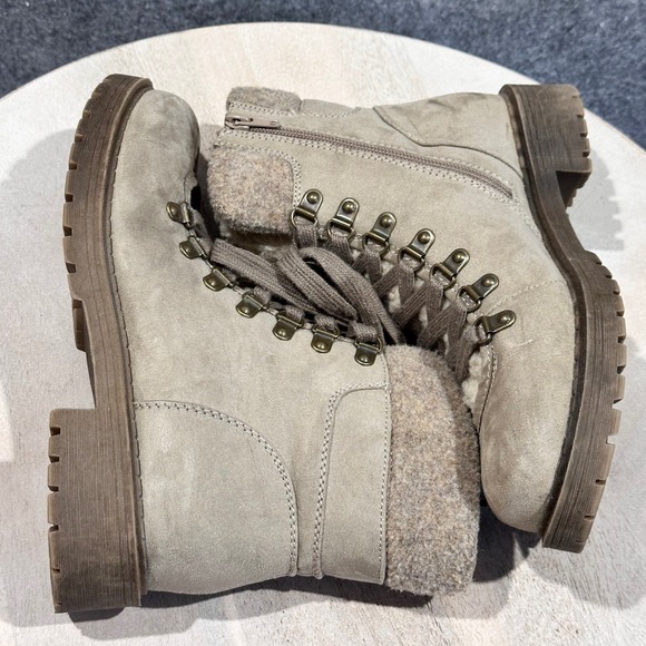 Crown Vintage Antigo Ankle Boots Womens 8M Lined Lace Zip Taupe Tan Combat Boots - Picture 10 of 16